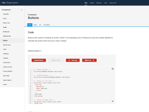 Image of Design System button component page