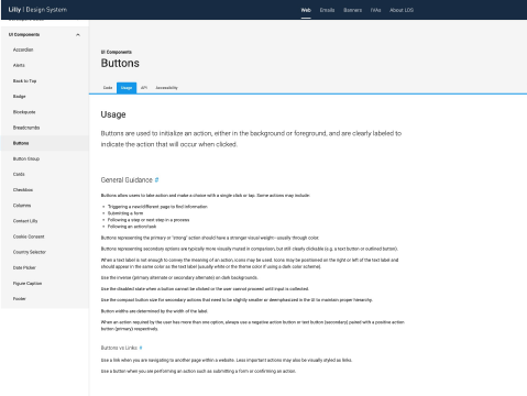 Image of Design System button component usage page